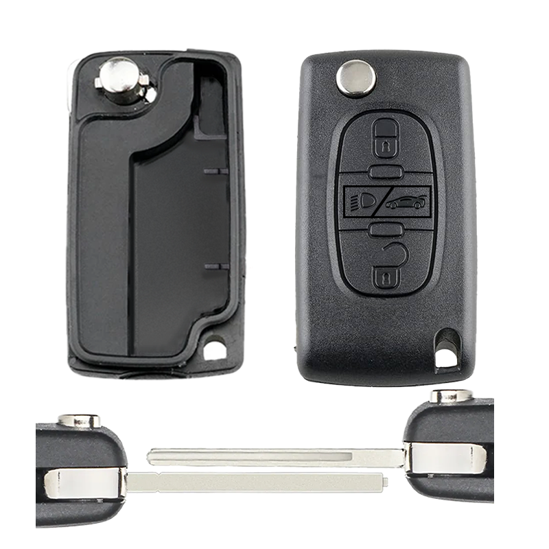 Peugeot Klapsleutel Behuizing – 3 Knoppen Licht/Kofferbak – Zonder Batterijhouder (BOB 0523) – HU83/VA2
