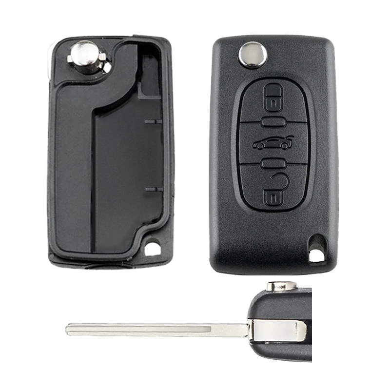 Peugeot Klapsleutel Behuizing – 3 Knoppen Licht/Kofferbak – Zonder Batterijhouder (BOB 0523) – HU83/VA2