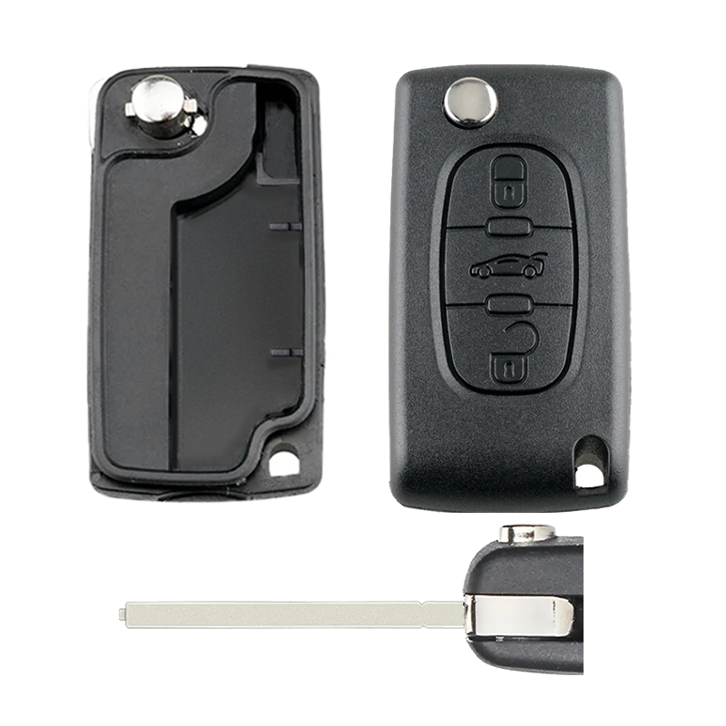 Peugeot Klapsleutel Behuizing – 3 Knoppen Licht/Kofferbak – Zonder Batterijhouder (BOB 0523) – HU83/VA2