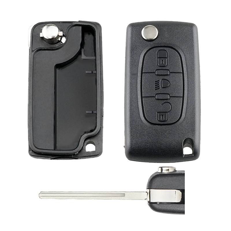 Peugeot Klapsleutel Behuizing – 3 Knoppen Licht/Kofferbak – Zonder Batterijhouder (BOB 0523) – HU83/VA2