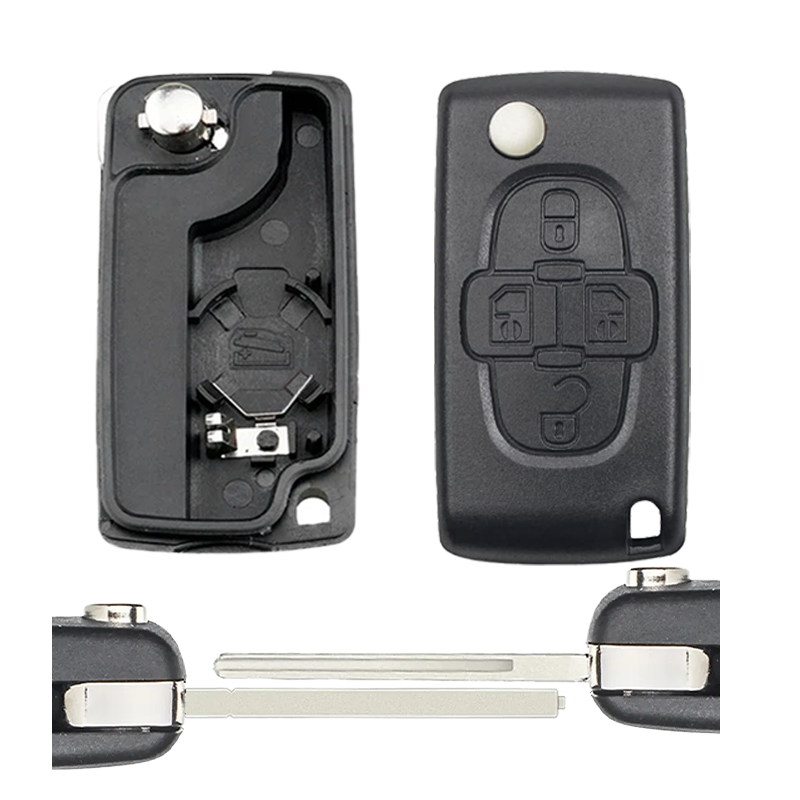 Peugeot 1007 / Citroën C8 4-Button Flip Key Housing for Sliding Doors with HU83 Blade (BOP 0536)