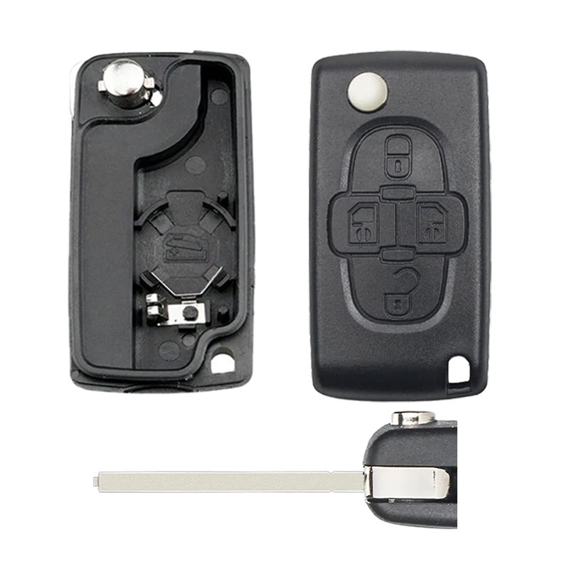 Peugeot 1007 / Citroën C8 4-Button Flip Key Housing for Sliding Doors with HU83 Blade (BOP 0536)