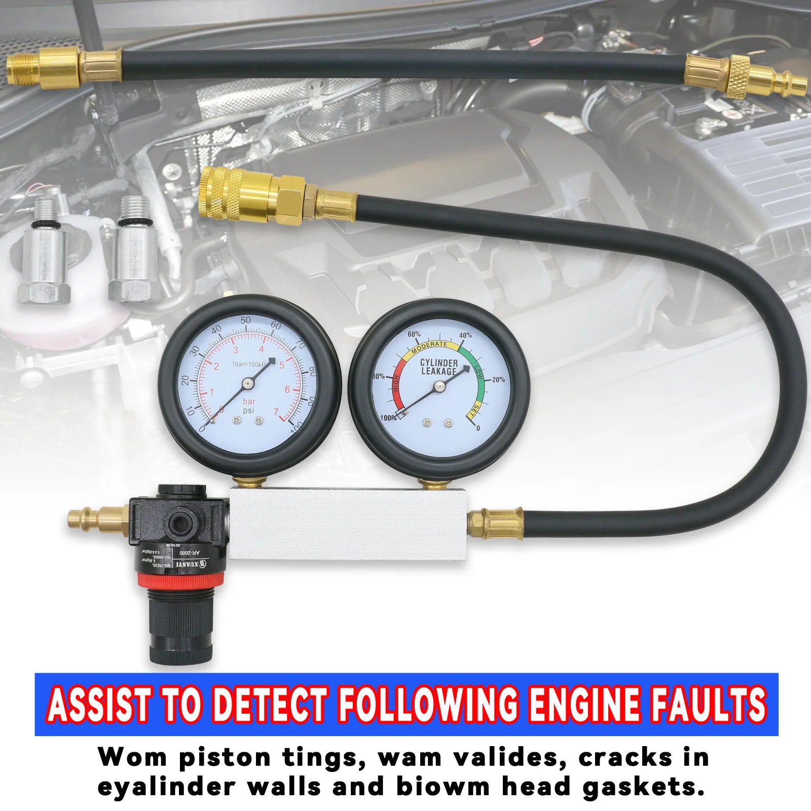 TU-21 Cilinder Lekkage Tester - Professionele Compressie Lekkage Detector Dubbele Gauge voor Benzinemotor Diagnose