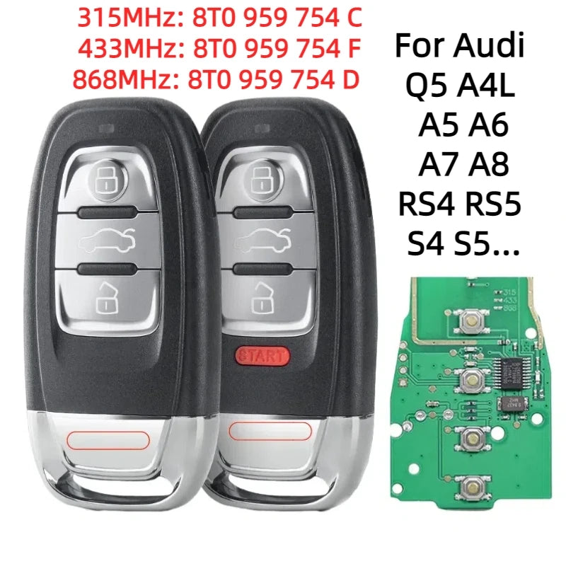 Audi Smart Key 315/433/868 MHz - Half Slimme Afstandsbediening Sleutel voor Audi Q5 A4 A4L A5 A6 A7 A8 met Proximity Functie