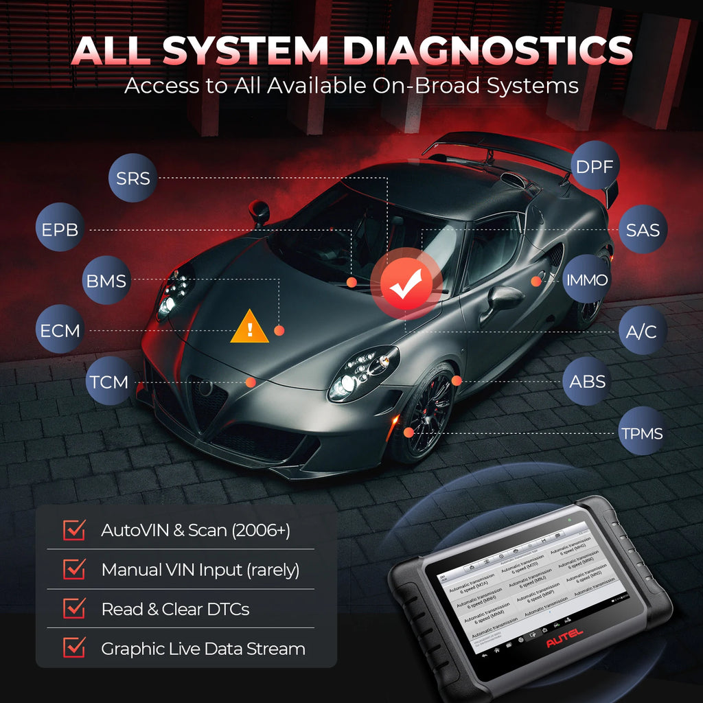 Autel MK808S Auto Diagnostisch Apparaat - Bidirectionele OBD2 Scanner met IMMO Sleutelcodering en 28+ Service Functies