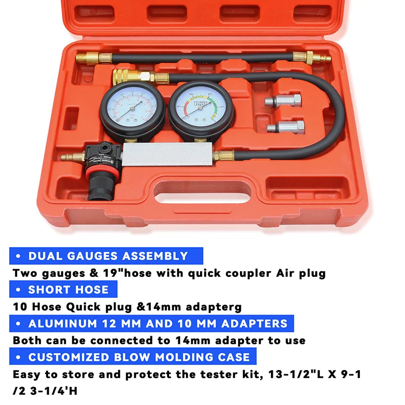 TU-21 Cilinder Lekkage Tester - Professionele Compressie Lekkage Detector Dubbele Gauge voor Benzinemotor Diagnose