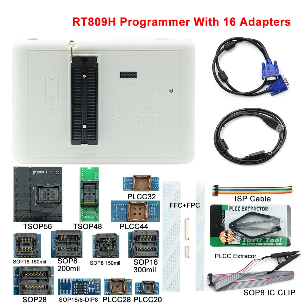 RT809H EMMC-NAND Flash Programmeur - Universele Chip Programmer met Adapters en EDID Kabel voor TV Laptop Reparatie
