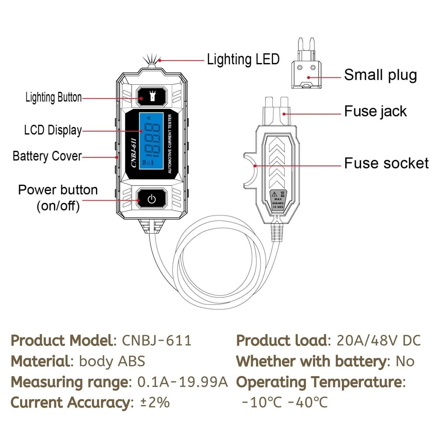 12V Auto Stroom Tester 0.01-19.99A - Professionele Circuit Ampèremeter met Zekering Diagnostic Functie