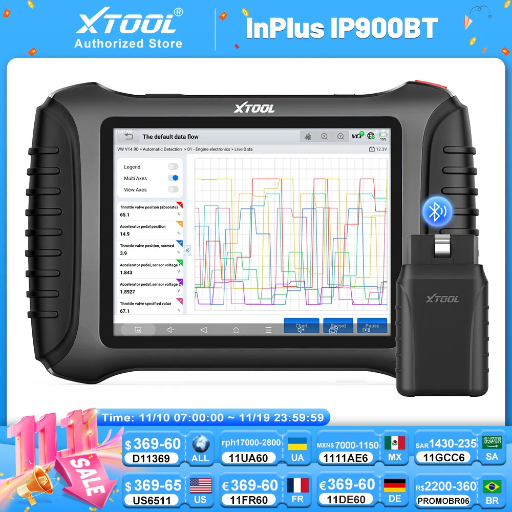 XTOOL InPlus IP900BT Bluetooth Diagnostic Scanner - Complete Auto Diagnostic Tool met ECU Codering 41+ Resets CANFD DoIP - CarProTools.EU - shop for all car tools / workshop tools