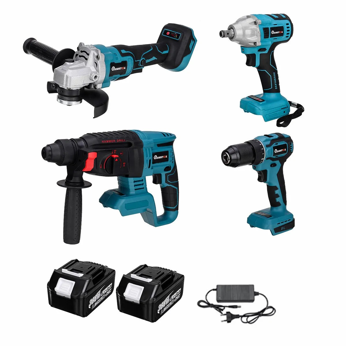 Drillpro 18V Elektrisch Gereedschap Combiset - 800NM Slagmoersleutel, Klopboormachine en 125mm Haakse Slijper voor Makita Accu - CarProTools.EU - shop for all car tools / workshop tools