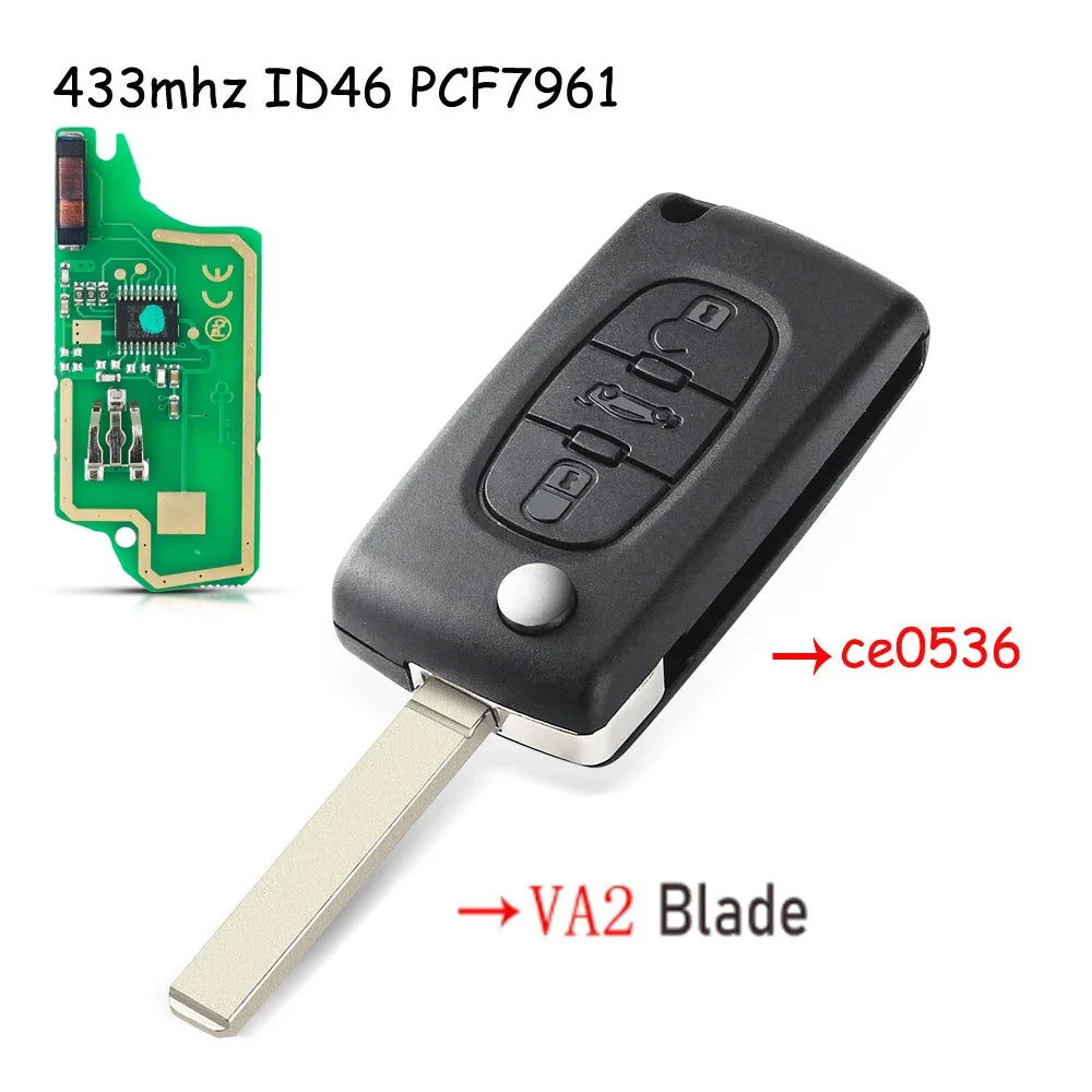Peugeot Citroën Afstandsbediening Sleutel 433MHz - Remote Key voor 107 207 307 308 407 C4 C5 C6 C8 Xsara Picasso CE0536 - CarProTools.EU - shop for all car tools / workshop tools