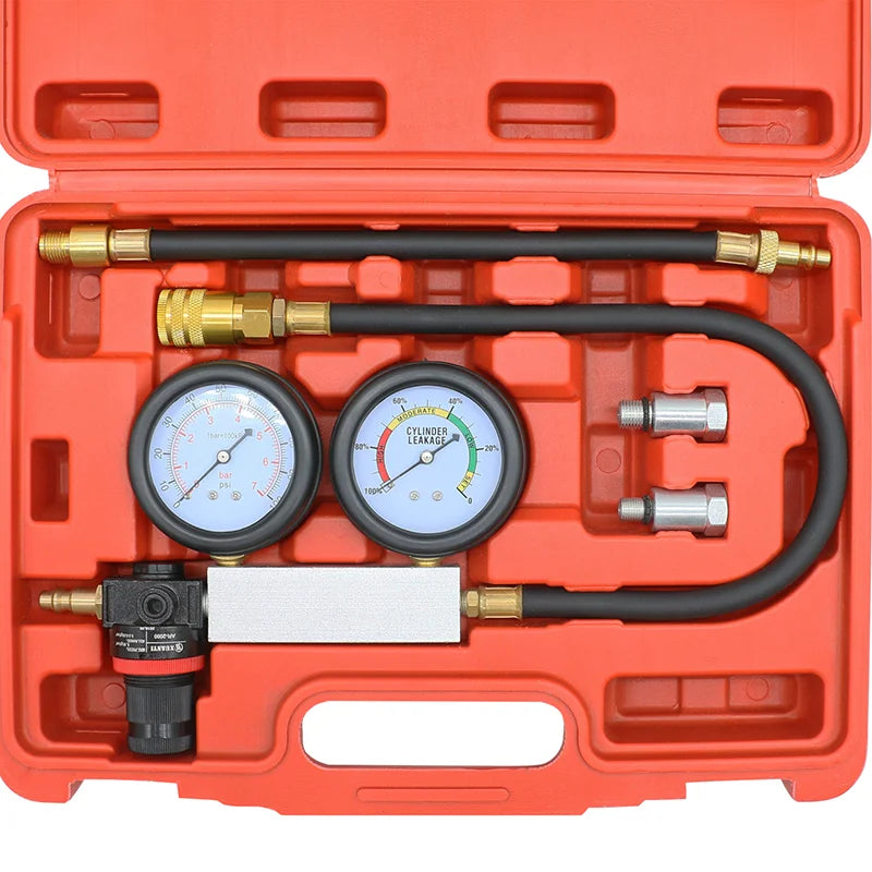 TU-21 Cilinder Lekkage Tester - Professionele Compressie Lekkage Detector Dubbele Gauge voor Benzinemotor Diagnose