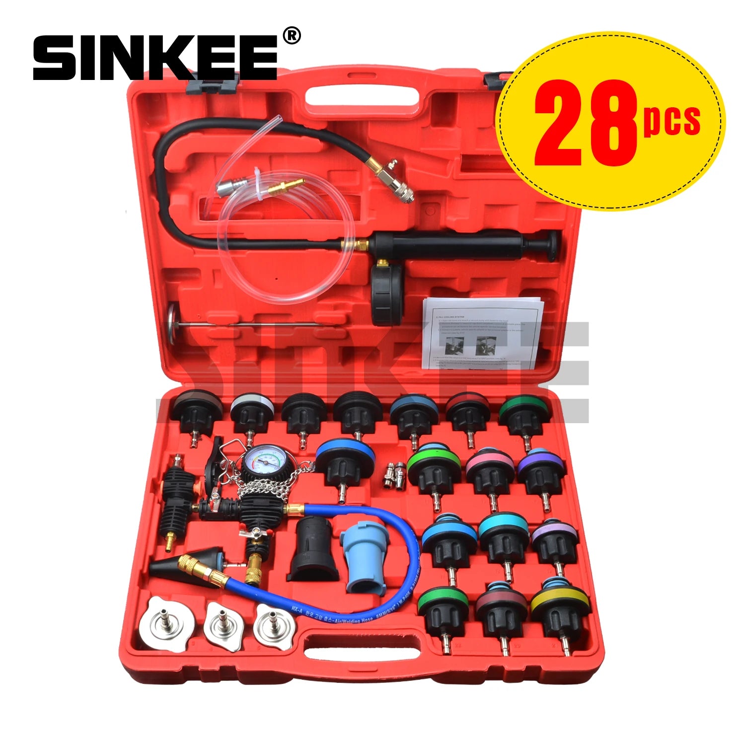 28-Delige Radiator Druktester Set 3.5 Bar - Universeel Koelsysteem Test Kit voor BMW VW Ford GM