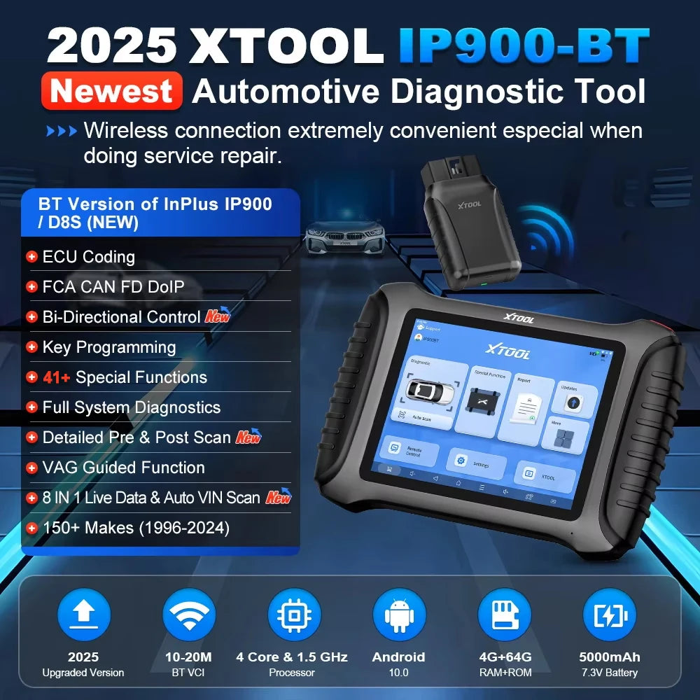 XTOOL InPlus IP900BT Bluetooth Diagnostic Scanner - Complete Auto Diagnostic Tool met ECU Codering 41+ Resets CANFD DoIP - CarProTools.EU - shop for all car tools / workshop tools