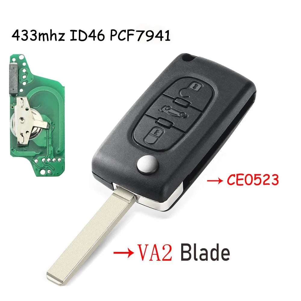 Peugeot Citroën Afstandsbediening Sleutel 433MHz - Remote Key voor 107 207 307 308 407 C4 C5 C6 C8 Xsara Picasso CE0536 - CarProTools.EU - shop for all car tools / workshop tools