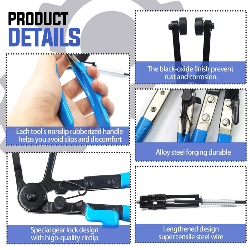 9-Delige Lange Slangklem Tang Set - Professionele Brandstof Olie Water Slang Klem Gereedschap voor Auto Reparatie